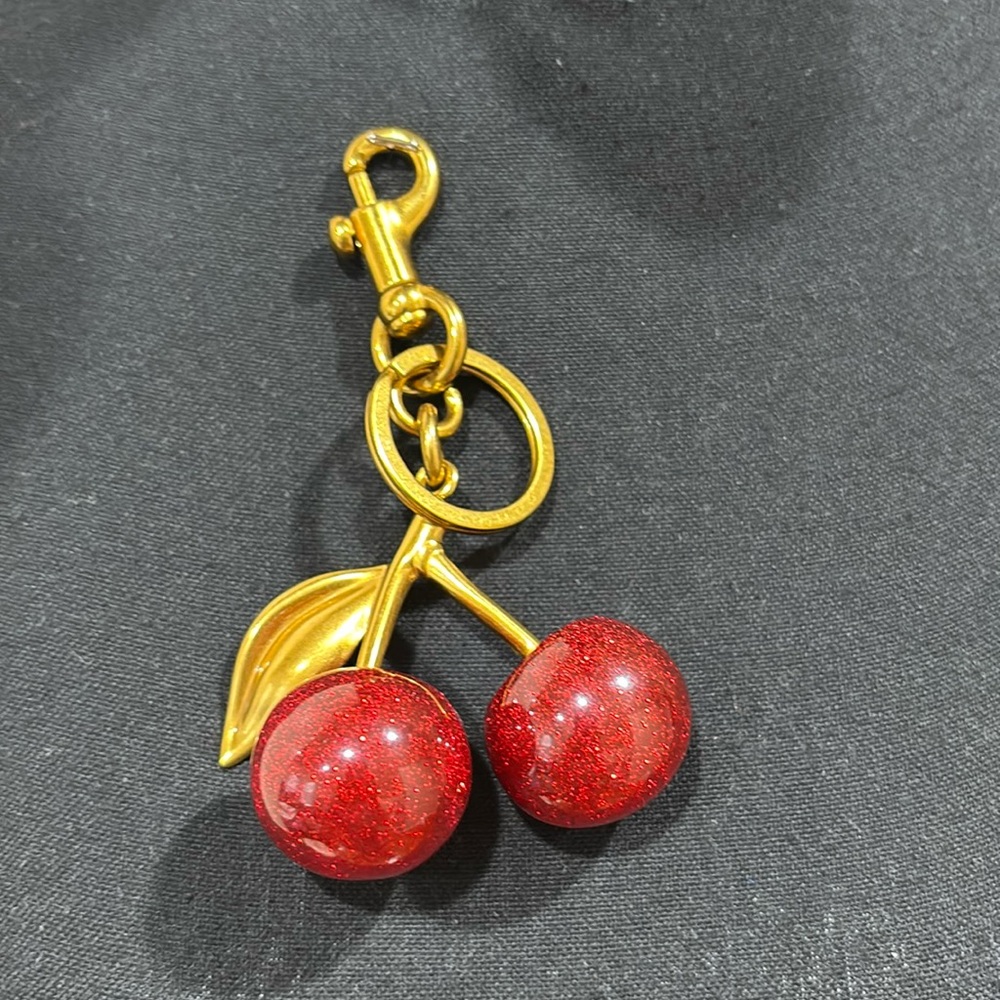 Gold and Red Cherry Keychain